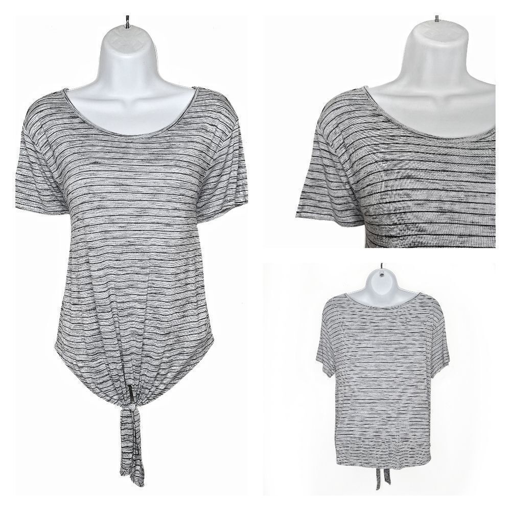 LOFT Outlet | Striped Sorry Sleeve Tie Hem Tee | S